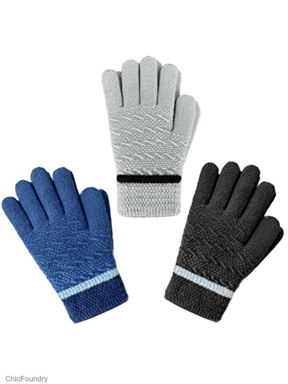 3 Pairs Knit Winter Gloves with Fleece Lining for Kids